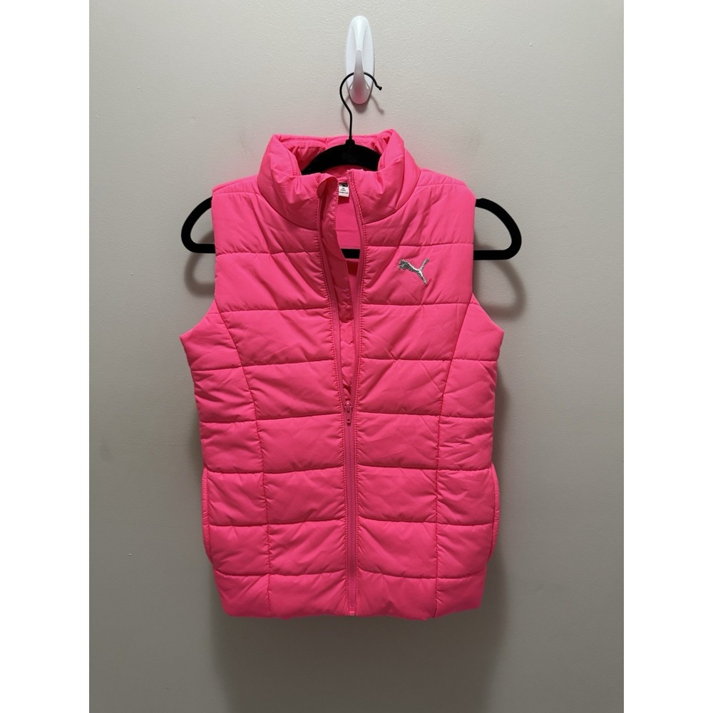 PUMA Girls Pink Puffer Vest Size M 10/12 Quilted Zip Front Lightweight Outerwear